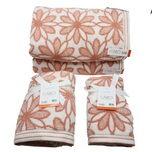 Caro Home 6pc Daisydays Cotton‎ Bath Towel Set 2Bath 2Hand 2Tip Rose And White